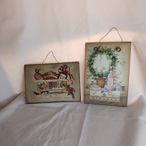 Bathroom Wall Decor Vintage Picture Plaques LOT OF 2 Flower Soap Bath Sink CUTE!